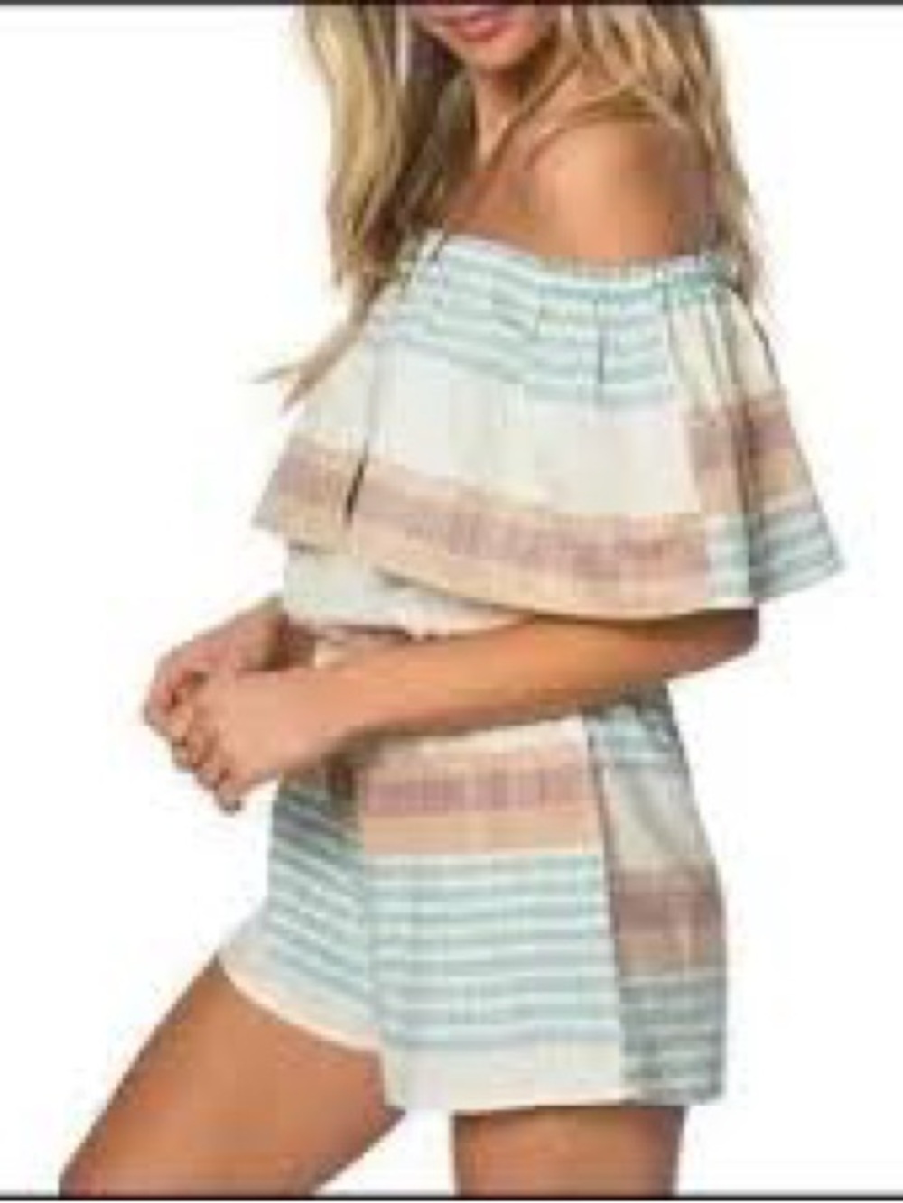O'Neill Pastel Striped Off-Shoulder Romper